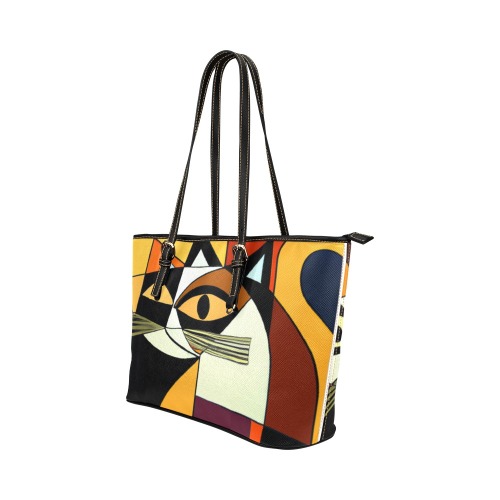 - cubist, cats Leather Tote Bag/Large (Model 1651)