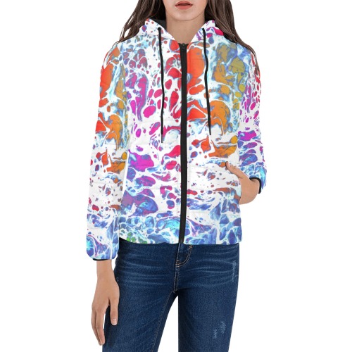 rainbow rip Women's Padded Hooded Jacket (Model H46)