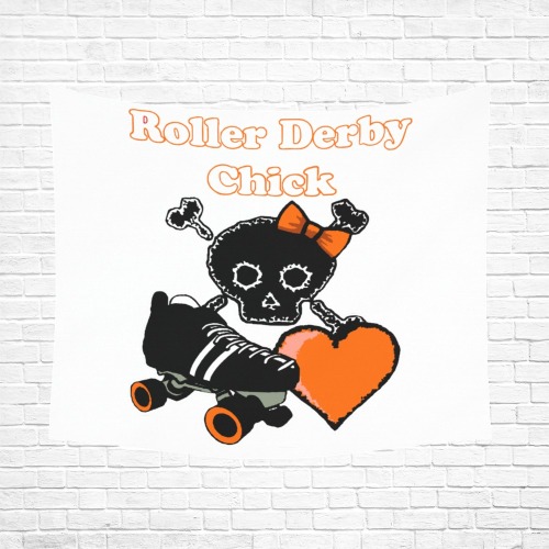 Roller Derby Chick (Orange) Polyester Peach Skin Wall Tapestry 60"x 51"