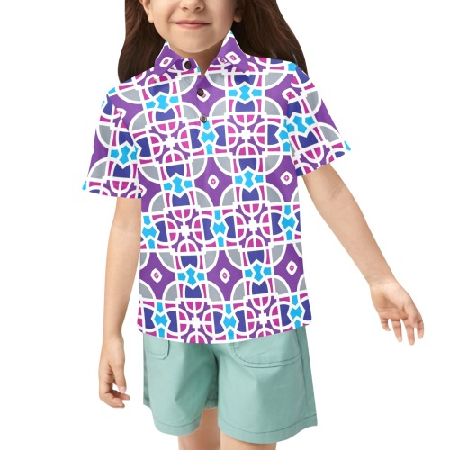 Adorable Retro Mod Mid Century Little Girls' All Over Print Polo Shirt (Model T55)