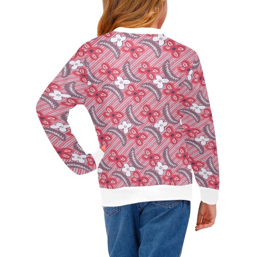 Red floral pattern Girls' All Over Print Crew Neck Sweater (Model H49)