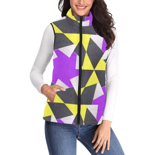 Retro geometric colorful 7D Women's Padded Vest Jacket (Model H44)