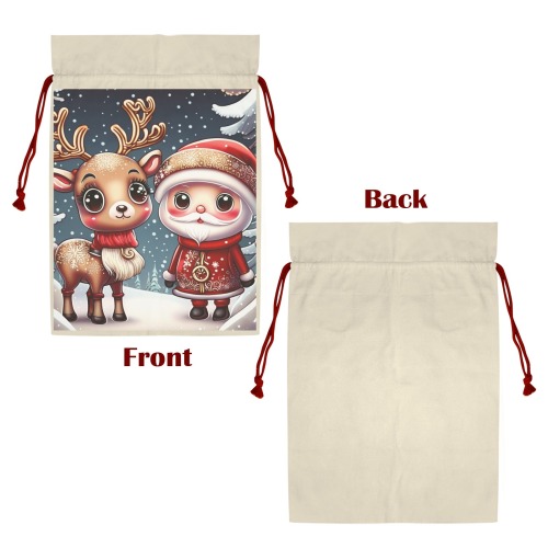Santa and Reindeer 3 Pack Santa Claus Drawstring Bags (One-Sided Printing)