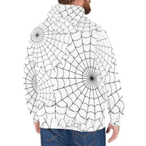 Halloween Spiderwebs - Black on White Men's Fleece Hoodie w/ White Lining Hood (Model H55)