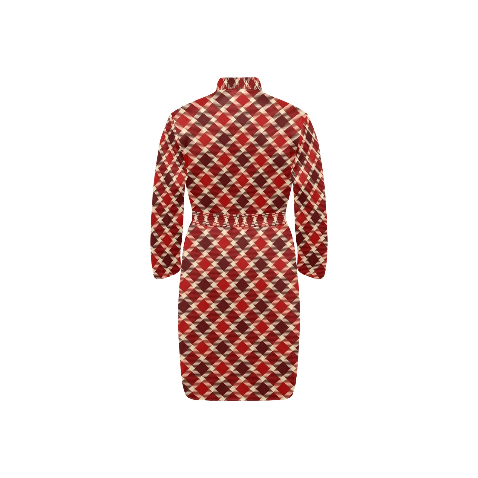 Burgundy Red Plaid Men's Long Sleeve Belted Night Robe (Model H56)
