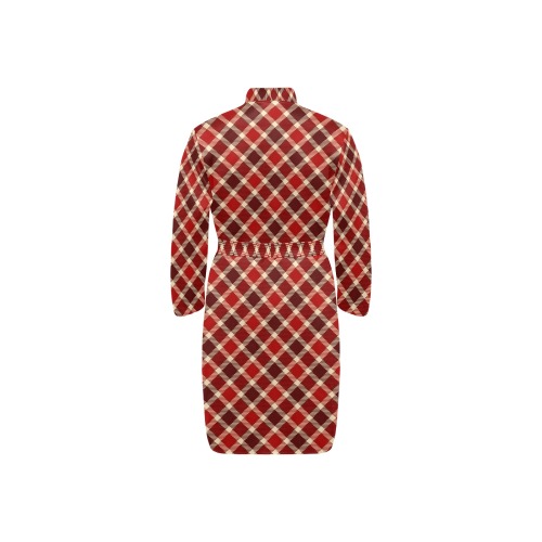 Burgundy Red Plaid Men's Long Sleeve Belted Night Robe (Model H56)
