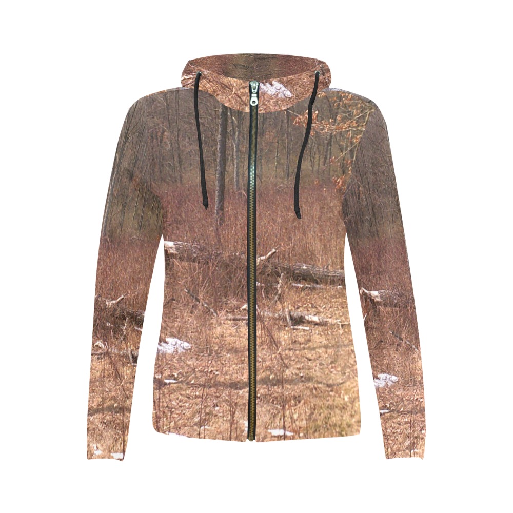 Falling tree in the woods All Over Print Full Zip Hoodie for Women (Model H14)
