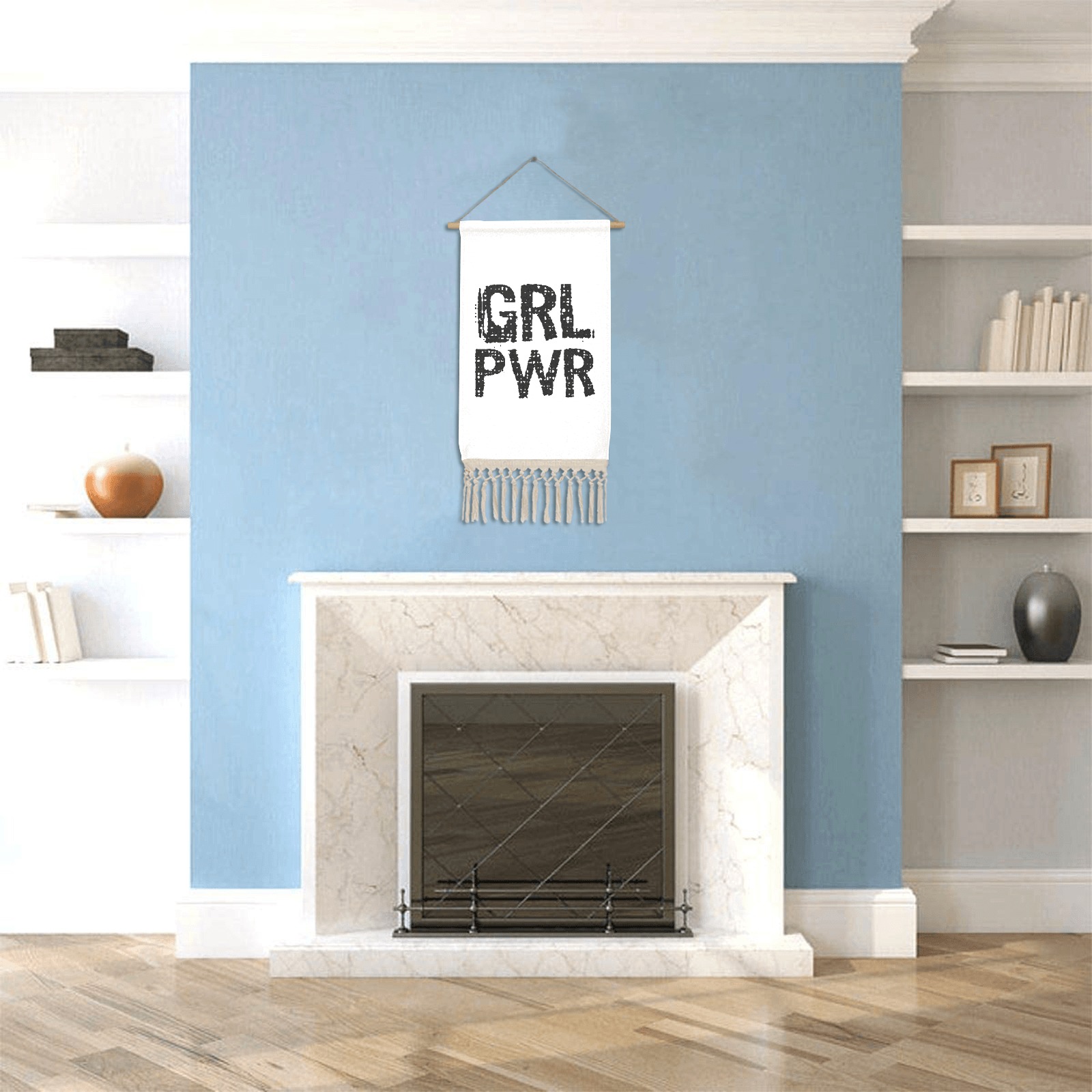 GRL PWR - Girl Power elegant black text. Linen Hanging Poster
