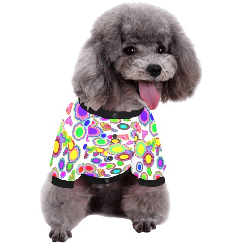 Groovy Hearts and Flowers White Pet Dog Round Neck Shirt