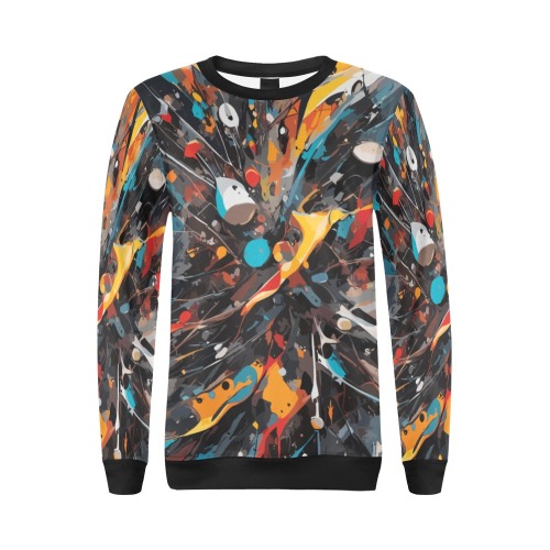 Art of yellow, blue, gray, red paint on white All Over Print Crewneck Sweatshirt for Women (Model H18)