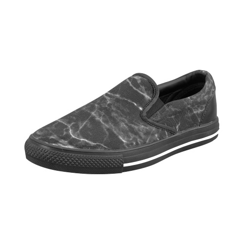 Black marble texture Women's Slip-on Canvas Shoes (Model 019)