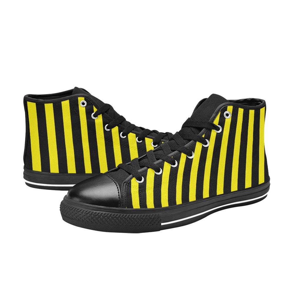 Yellow and Black Stripes Men’s Classic High Top Canvas Shoes (Model 017)