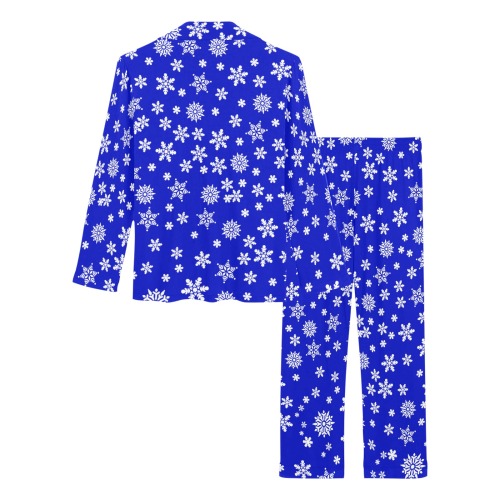 Christmas White Snowflakes on Blue Women's Long Pajama Set
