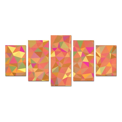 Orange Yellow Pink Green Op Art Triangles Canvas Print Sets D (No Frame)