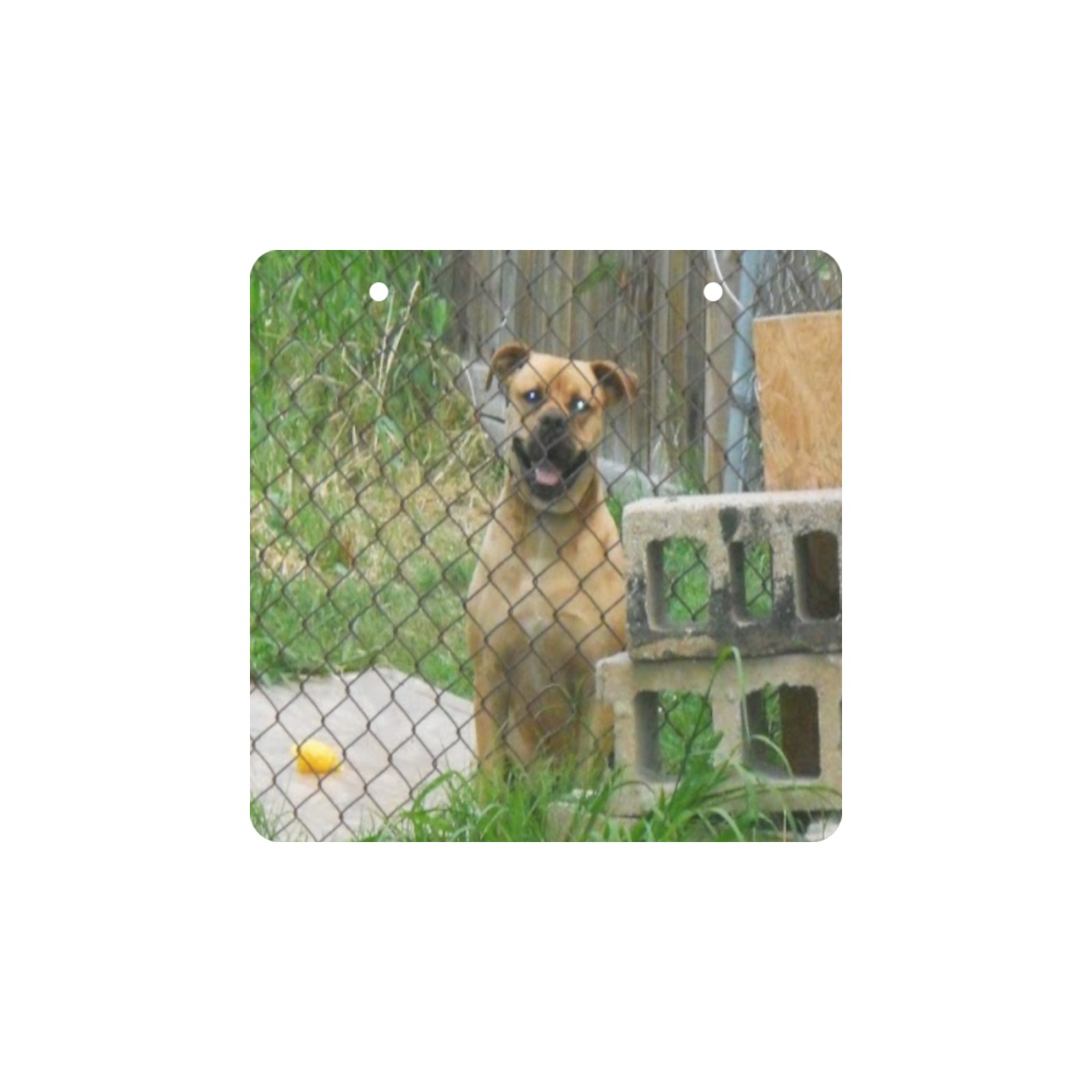 A Smiling Dog Square Wood Door Hanging Sign