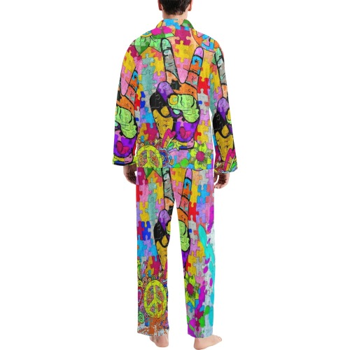 Peace 2021 Pop Art by Nico Bielow Men's V-Neck Long Pajama Set