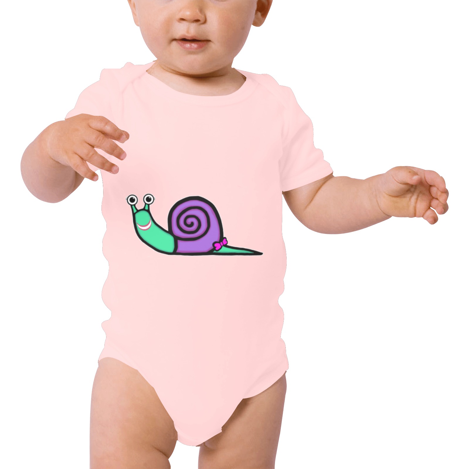 Smiley Girl Snail Baby Powder Organic Short Sleeve One Piece (Model T28)