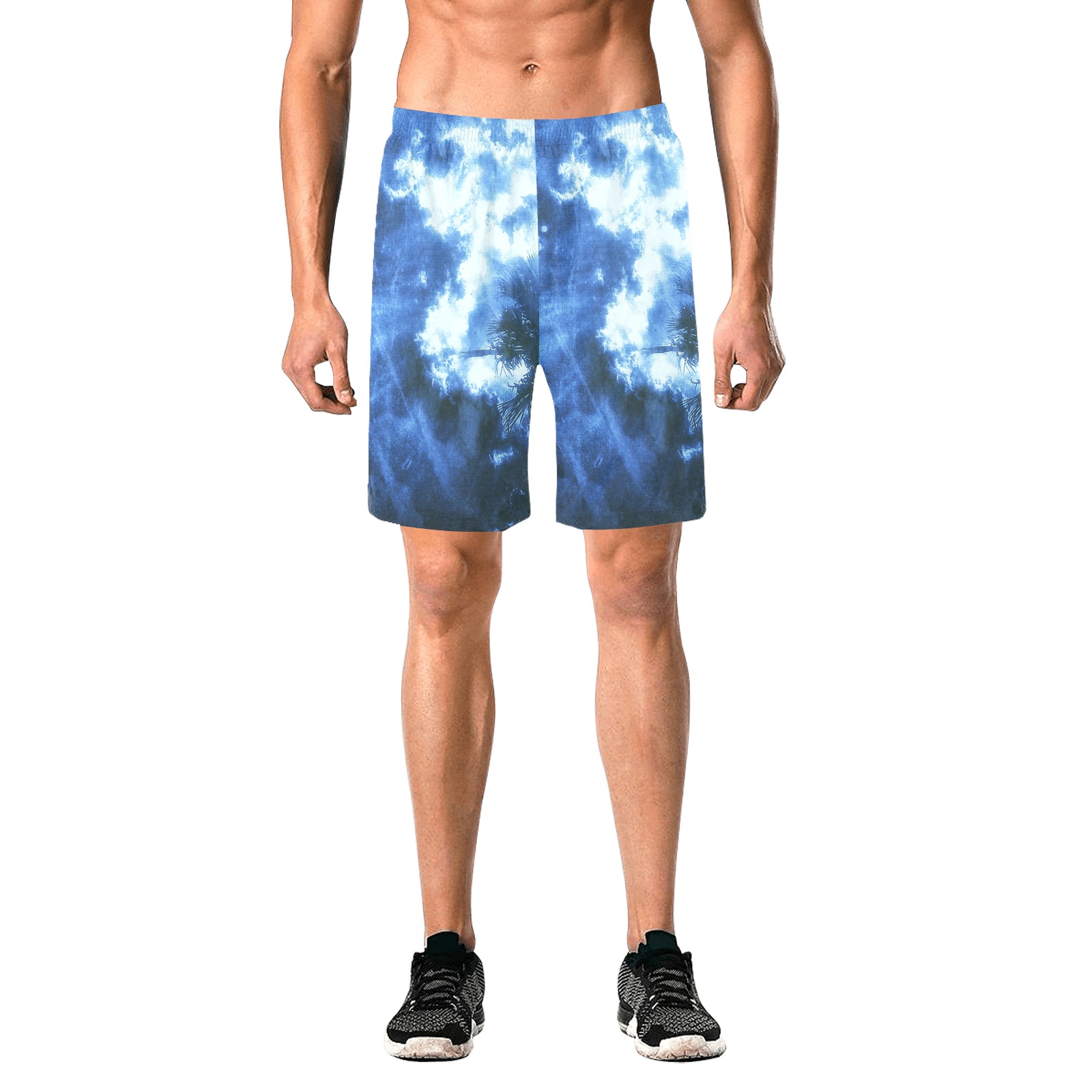 Palm Tree Sunburst Denim Men's All Over Print Elastic Beach Shorts (Model L20)