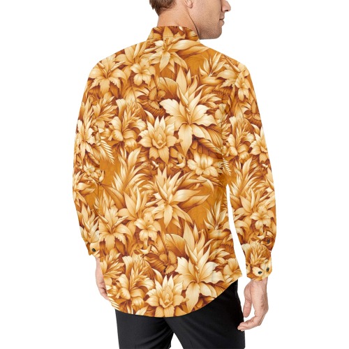 fleurs tropicales orange Men's All Over Print Casual Dress Shirt (Model T61)