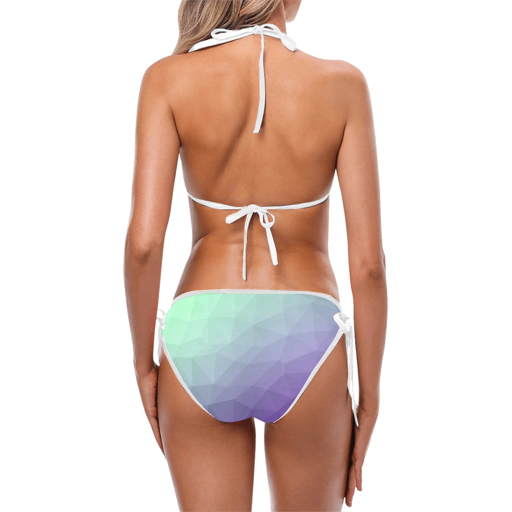 Purple green ombre gradient geometric mesh pattern Custom Bikini Swimsuit (Model S01)