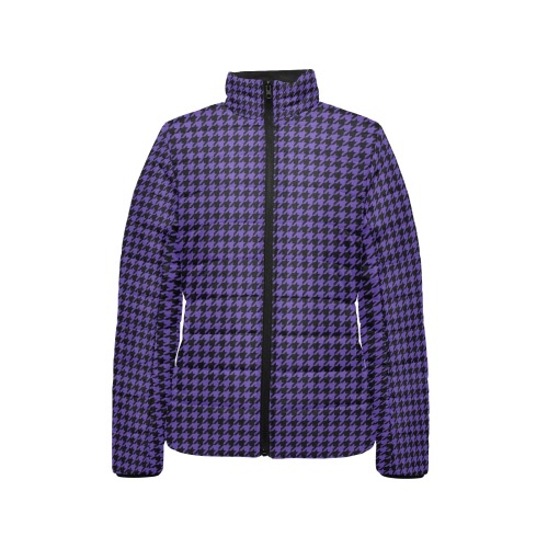 Purple Houndstooth Women's Stand Collar Padded Jacket (Model H41)