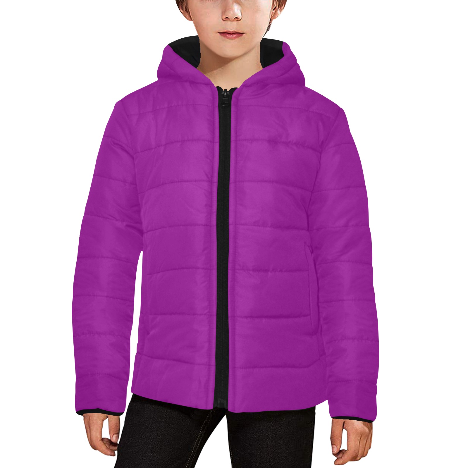 color purple Kids' Padded Hooded Jacket (Model H45)