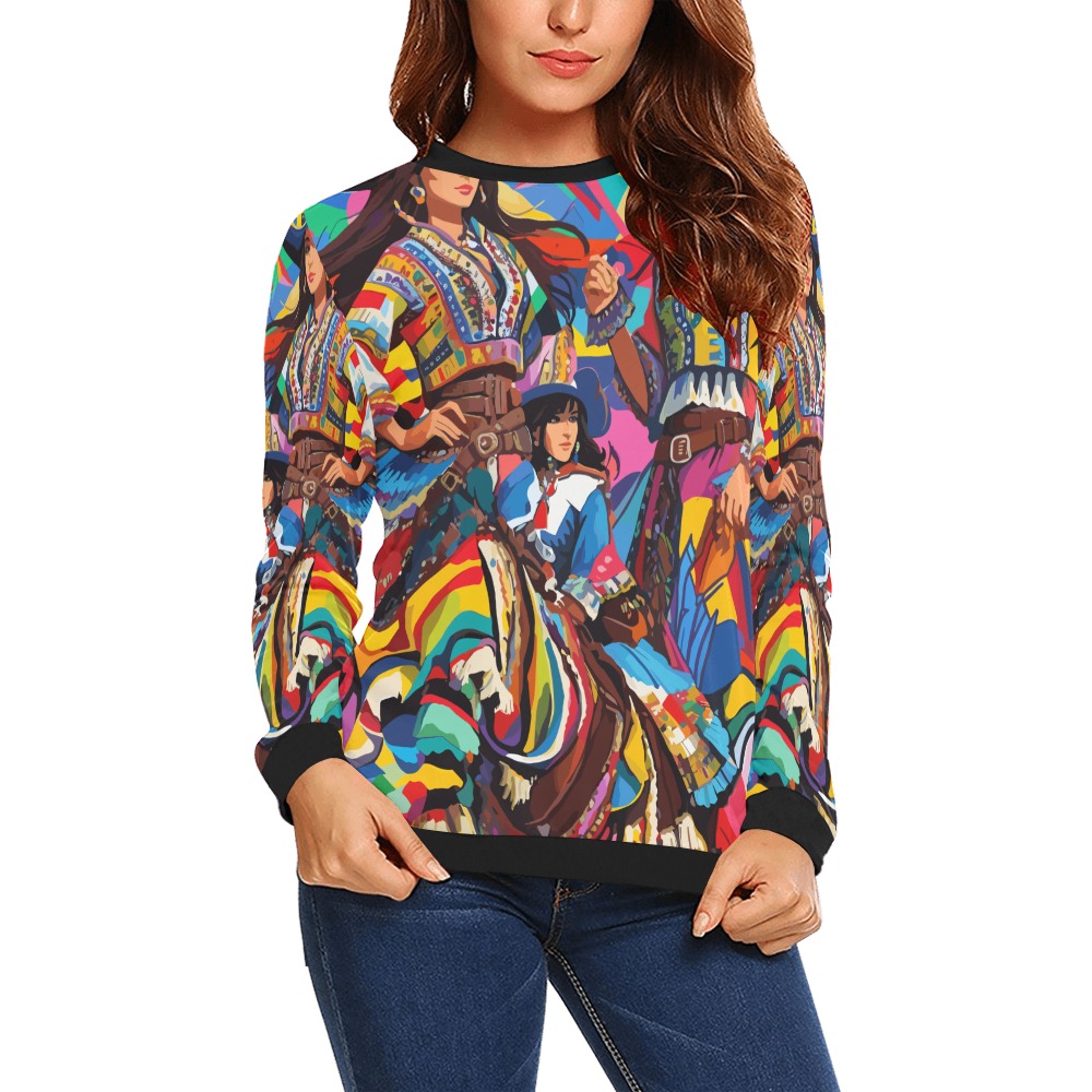 Lovely cowgirls colorful geometric abstract art. All Over Print Crewneck Sweatshirt for Women (Model H18)