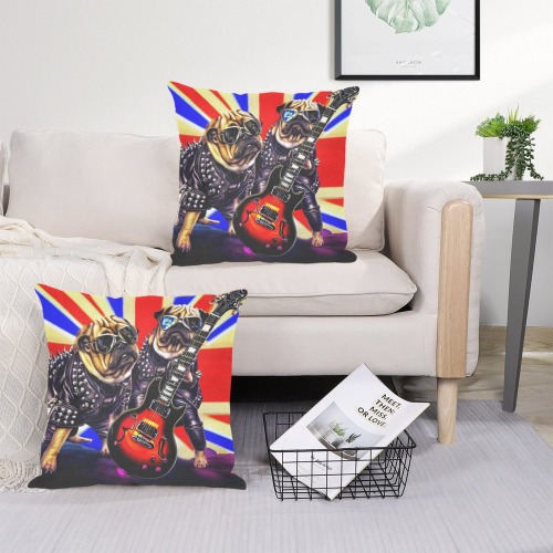 HEAVY ROCK PUG 3 Linen Zippered Pillowcase 18"x18"(Two Sides&Pack of 2)