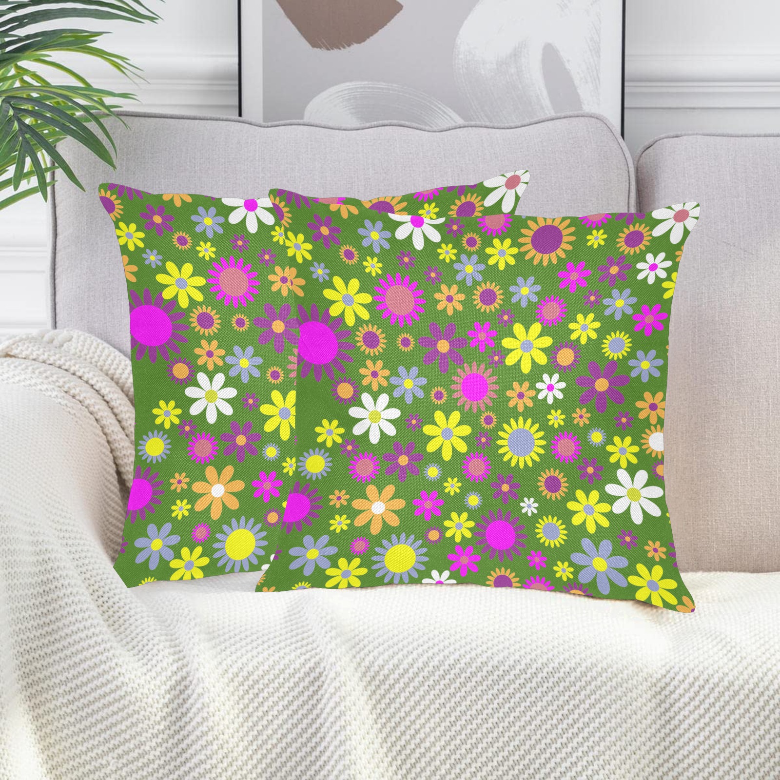 Flowers Linen Zippered Pillowcase 18"x18"(Two Sides&Pack of 2)