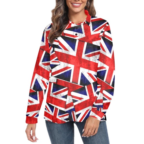 Union Jack British UK Flag Women's Long Sleeve Polo Shirt (Model T73)