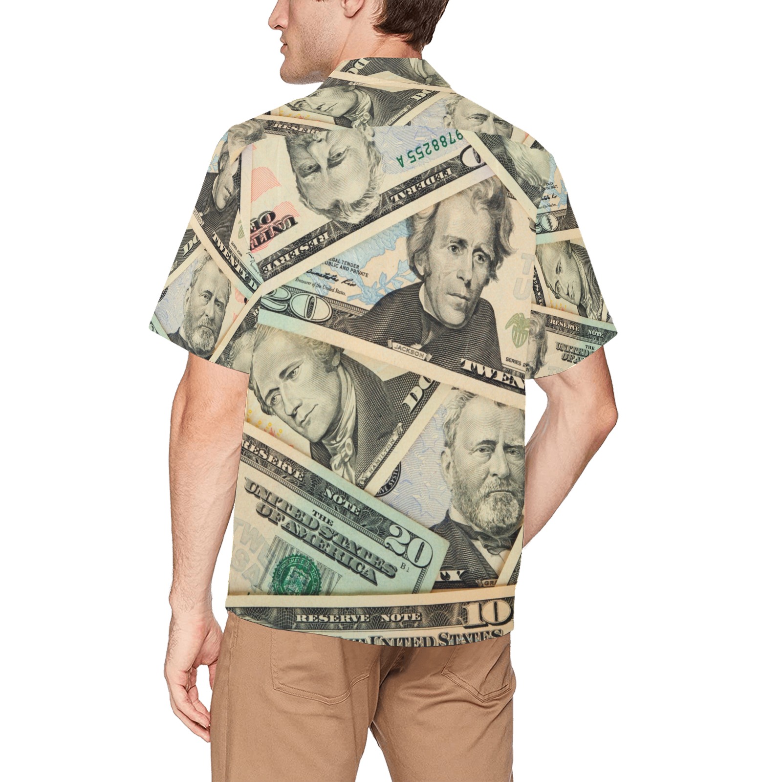 US PAPER CURRENCY Hawaiian Shirt with Chest Pocket (Model T58)