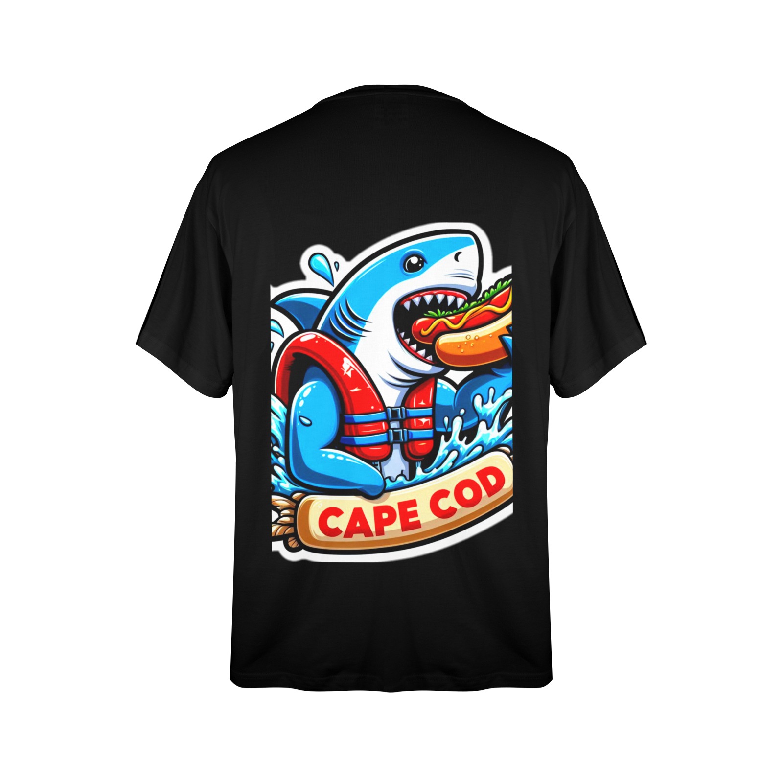 CAPE COD-GREAT WHITE EATING HOT DOG 2 Men's Glow in the Dark T-shirt (Two Sides Printing)