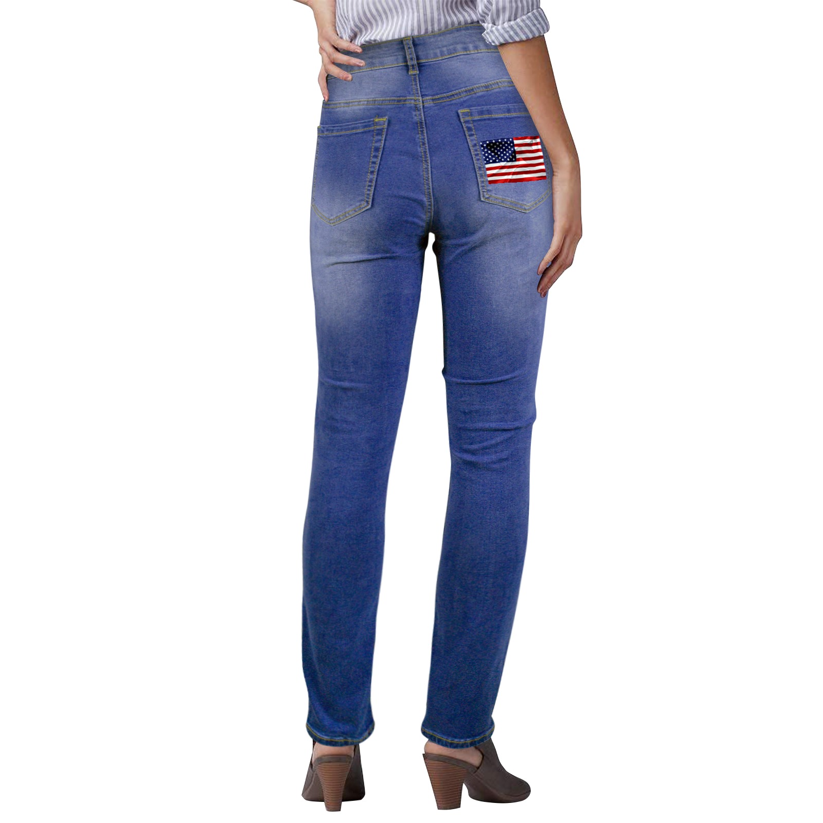 America Flag Banner Patriot Stars Stripes Freedom Women's Jeans (Back Printing)