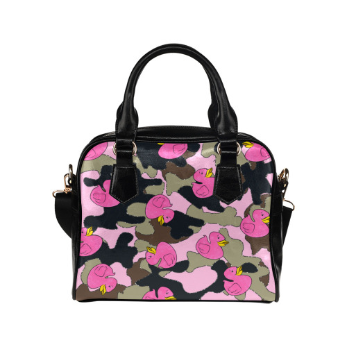 Pink ducks on pink military background with glitter Shoulder Handbag (Model 1634)
