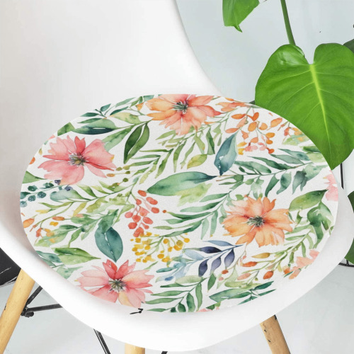 watercolor spring flowers pattern Round Seat Cushion