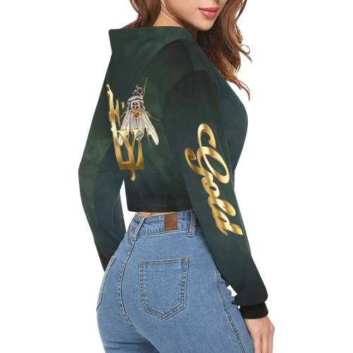 Gold Collectable Fly All Over Print Crop Hoodie for Women (Model H22)