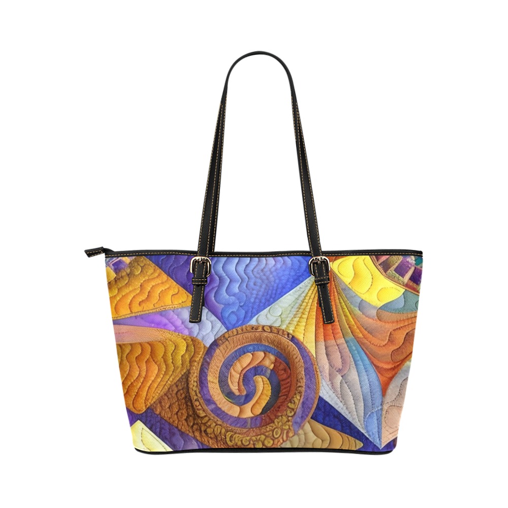 Boho Aesthetic Simulated Quilt Artwork Leather Tote Bag/Large (Model 1651)