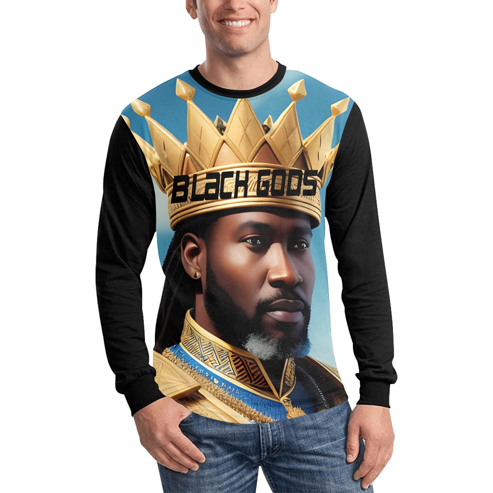 Men's Black Gods Long Sleeve Tee Blk Men's All Over Print Long Sleeve T-shirt (Model T51)