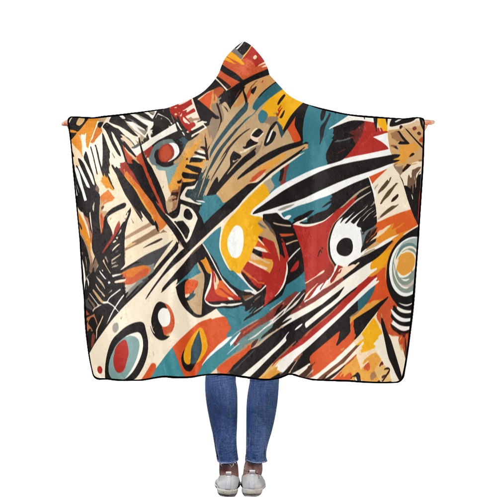 Magnificent abstract art of tribal shapes, forms. Flannel Hooded Blanket 56''x80''