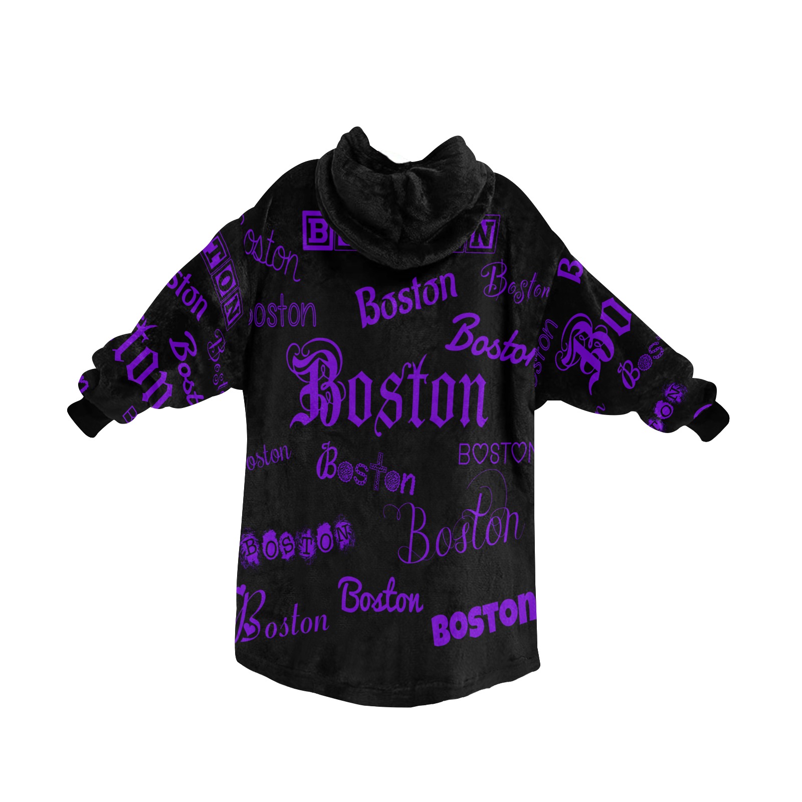 Boston Purple Fonts on Black Blanket Hoodie for Women