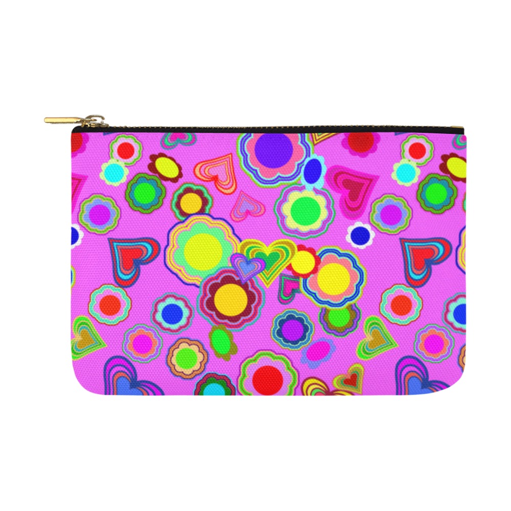 Groovy Hearts and Flowers Pink Carry-All Pouch 12.5''x8.5''
