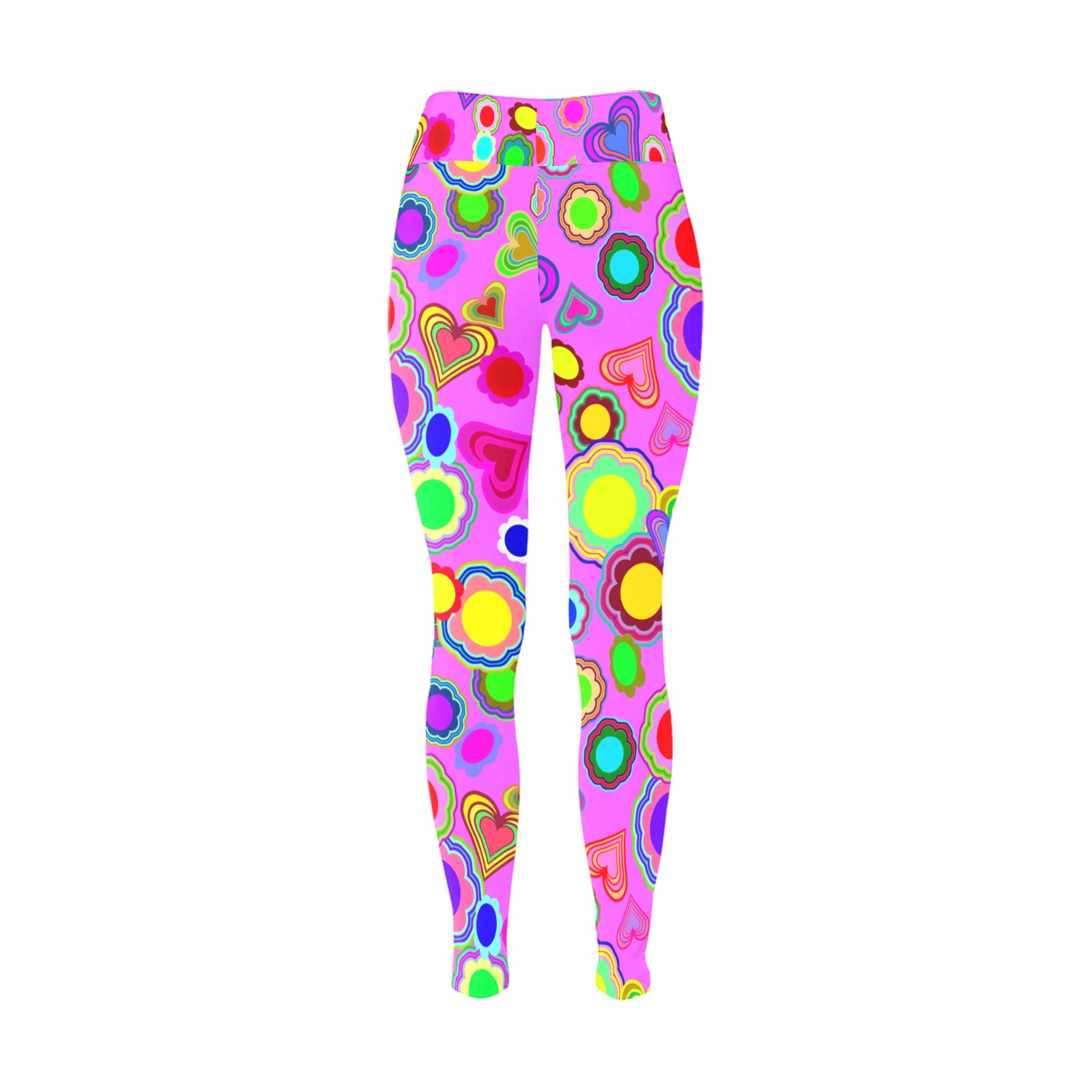 Groovy Hearts and Flowers Pink Women's Big Size Workout Leggings (Model L43)