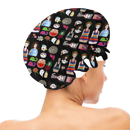 drawing collage black Shower Cap
