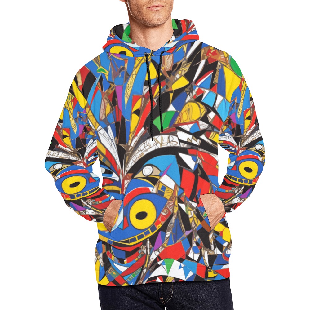 Geometrical abstract art of a tribal African mask. All Over Print Hoodie for Men (USA Size) (Model H13)