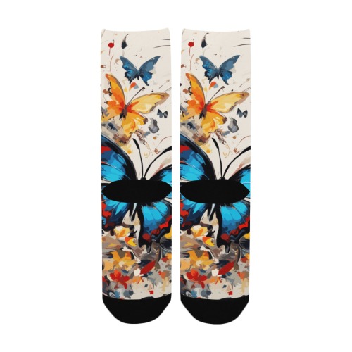 Fantastic blue, red, yellow butterflies art Custom Socks for Women