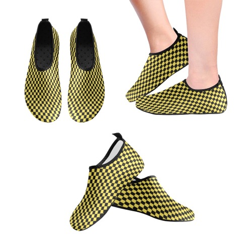 Checkerboard Black And Yellow Women's Slip-On Water Shoes (Model 056)