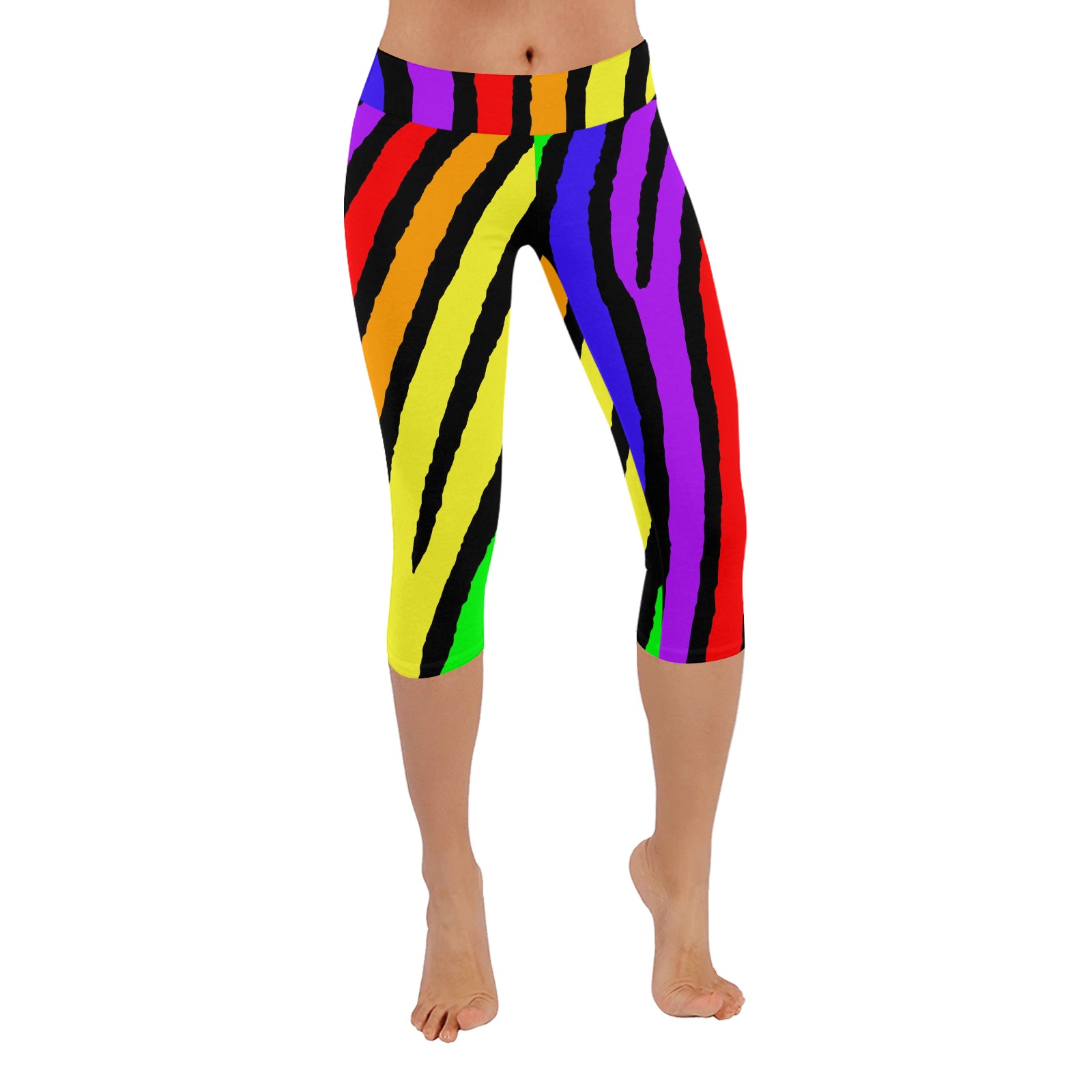 Rainbow Zebra Print Women's Low Rise Capri Leggings (Invisible Stitch) (Model L08)