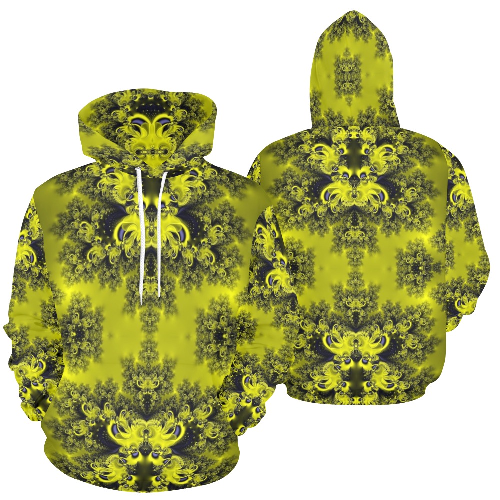 Summer Sunflowers Frost Fractal All Over Print Hoodie for Women (USA Size) (Model H13)
