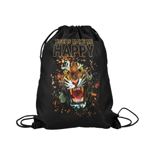 Tigers Make Me Happy Large Drawstring Bag Model 1604 (Twin Sides)  16.5"(W) * 19.3"(H)