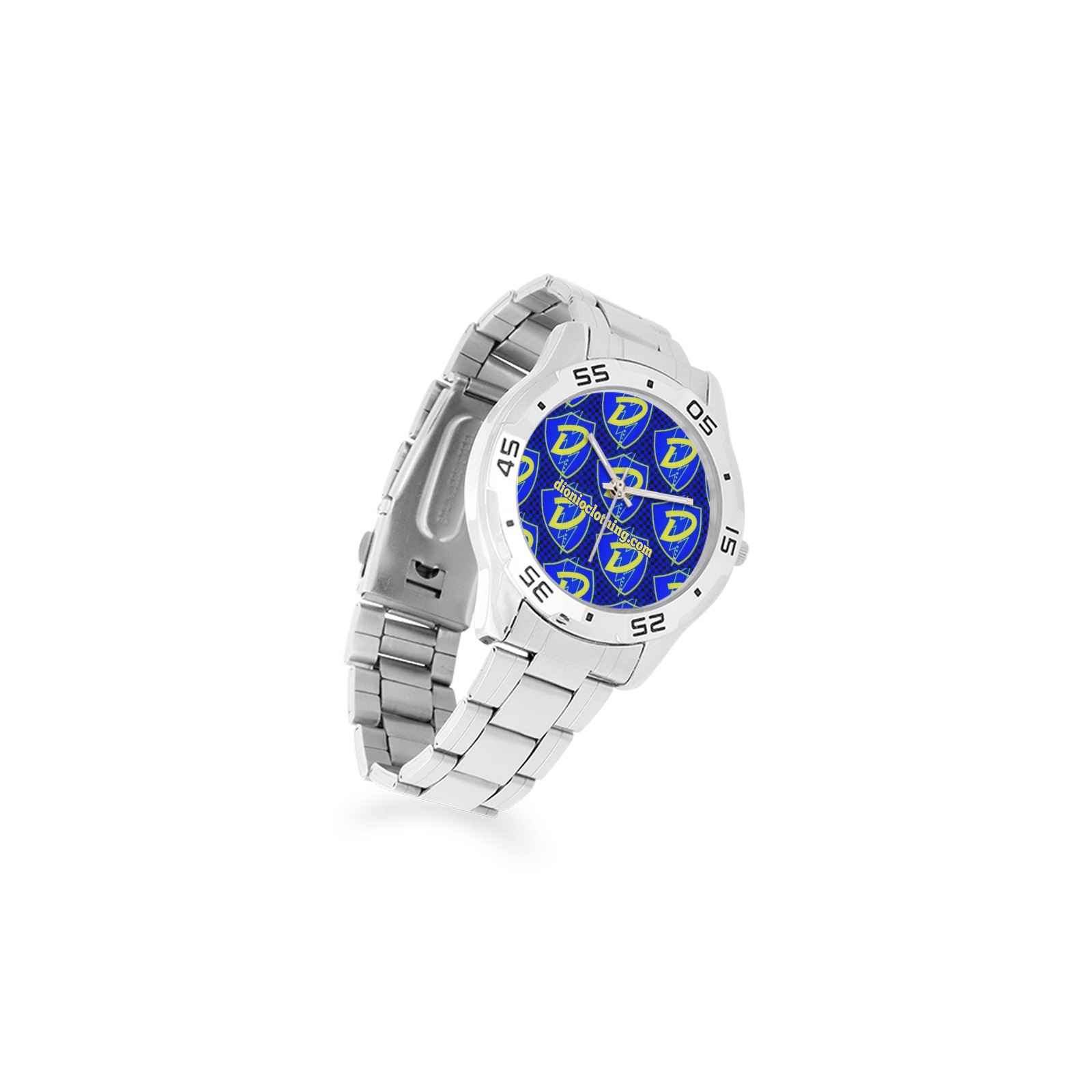 Dionio Clothing - D Shield Repeat (Blue ,Black & Yellow) Stainless Steel Analog Watch Men's Stainless Steel Analog Watch(Model 108)